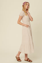 Load image into Gallery viewer, Textured cotton square neck tiered midi dress
